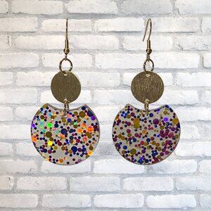 Women's Glitter Acrylic and Gold Dangle Earrings
